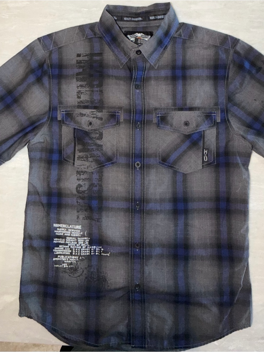 Harley-Davidson Black and Blue Plaid Button-Down Shirt medium